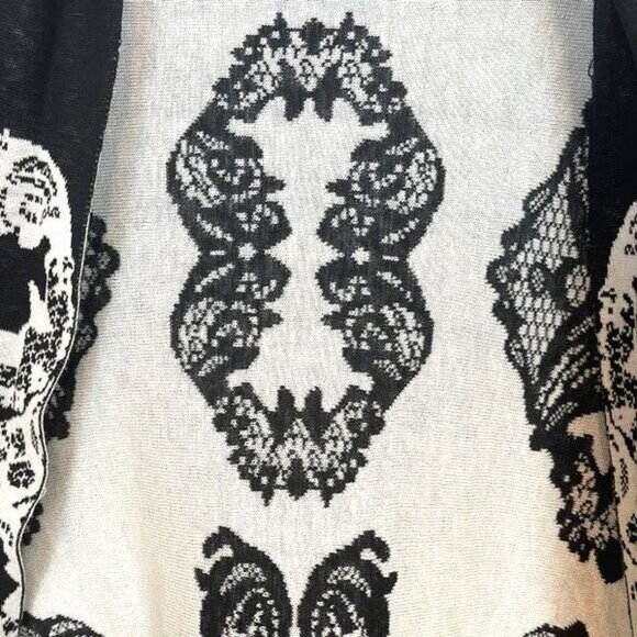 BCBGMAXAZRIA Silk Cardigan Sweater Black White Lace Jacquard Woven Size M/L EUC - Picture 9 of 13
